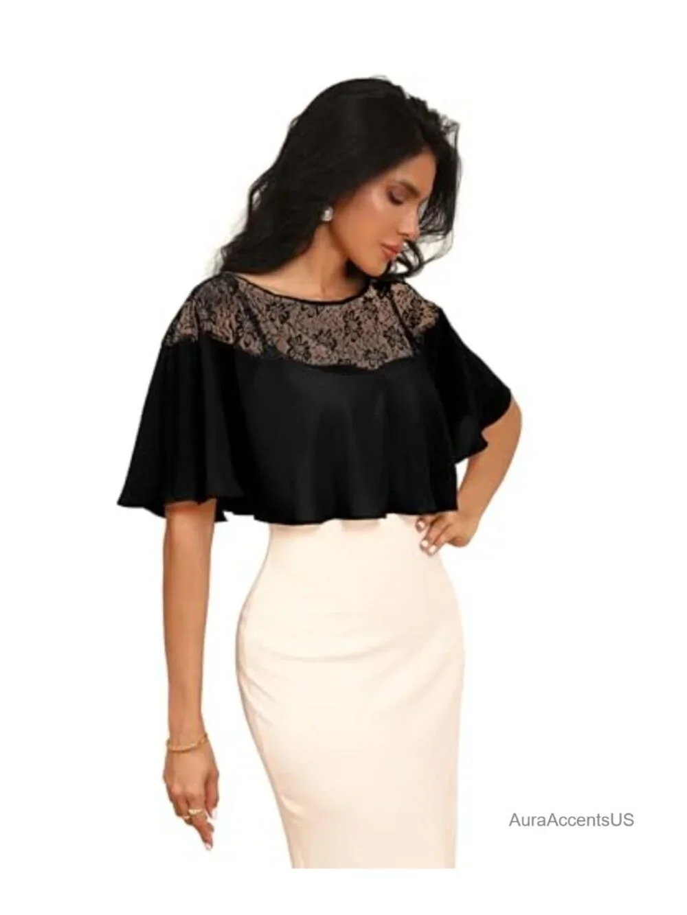 Chiffon Lace Shawl Wrap Cape Shrug for Evening Dress Wedding Capelet Cover Up
